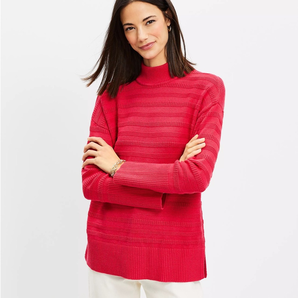LOFT Textured Stripe Mock Neck Tunic Sweater